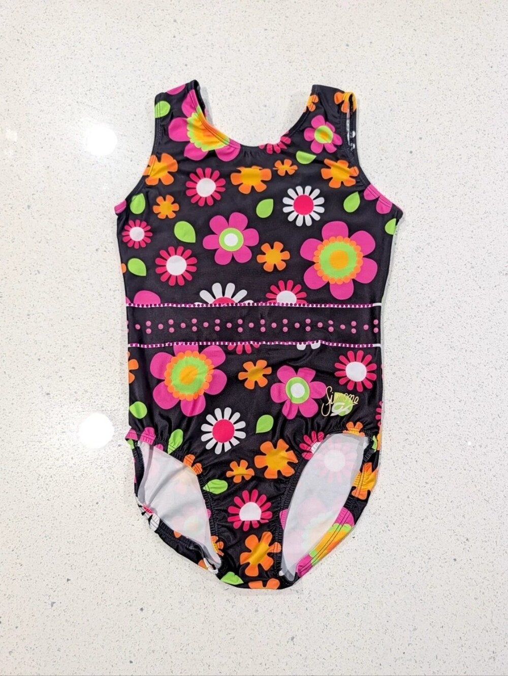 SIMONE BILES GK Elite Gymnastics Dance Leotard Medium FLOWER POWER Vintage Retro